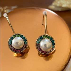 Fun Rainbow Rhinestones with Pearl Wire Earrings